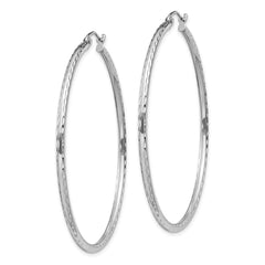 QE4466 Sterling Silver Rhodium-plated 2mm Diamond Cut Hoop Earrings