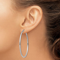 QE4466 Sterling Silver Rhodium-plated 2mm Diamond Cut Hoop Earrings