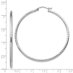 QE4466 Sterling Silver Rhodium-plated 2mm Diamond Cut Hoop Earrings