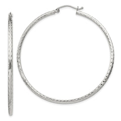 QE4466SP Sterling Silver 2mm Diamond Cut Hoop Earrings