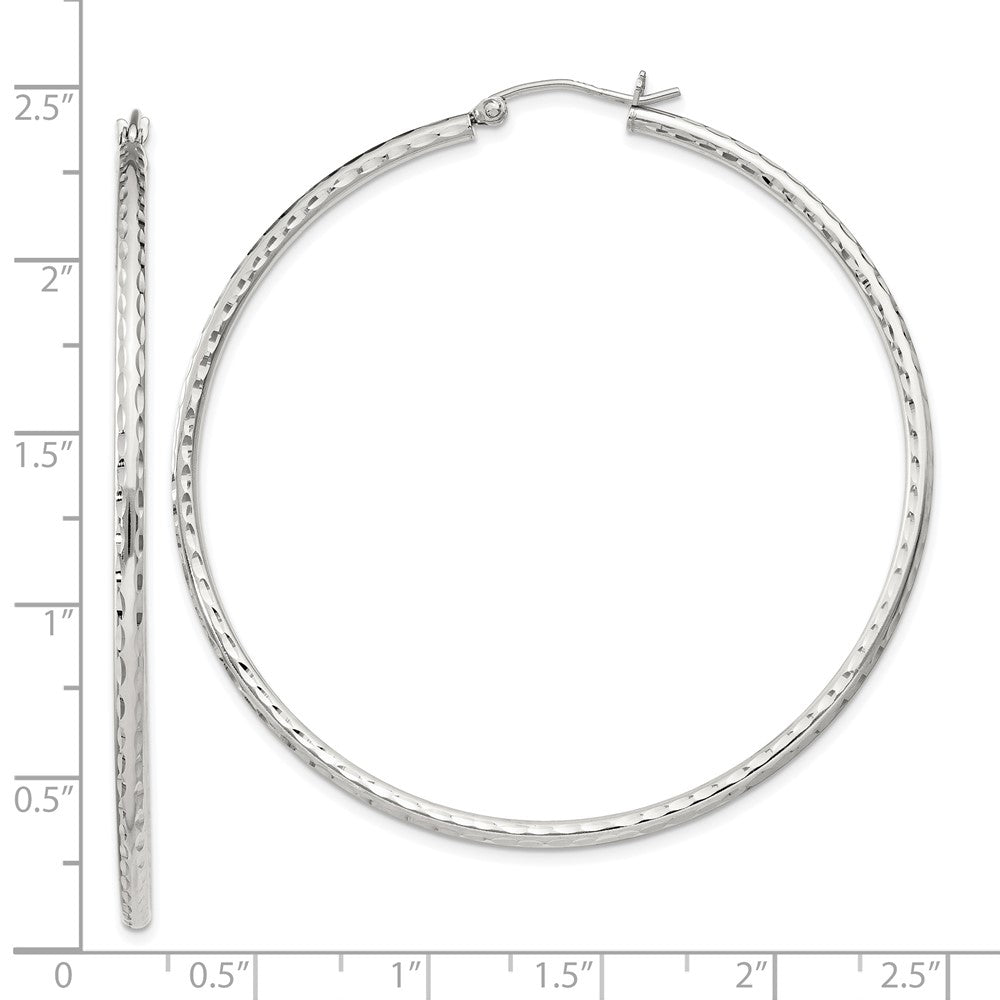 QE4467SP Sterling Silver 2mm Diamond Cut Hoop Earrings