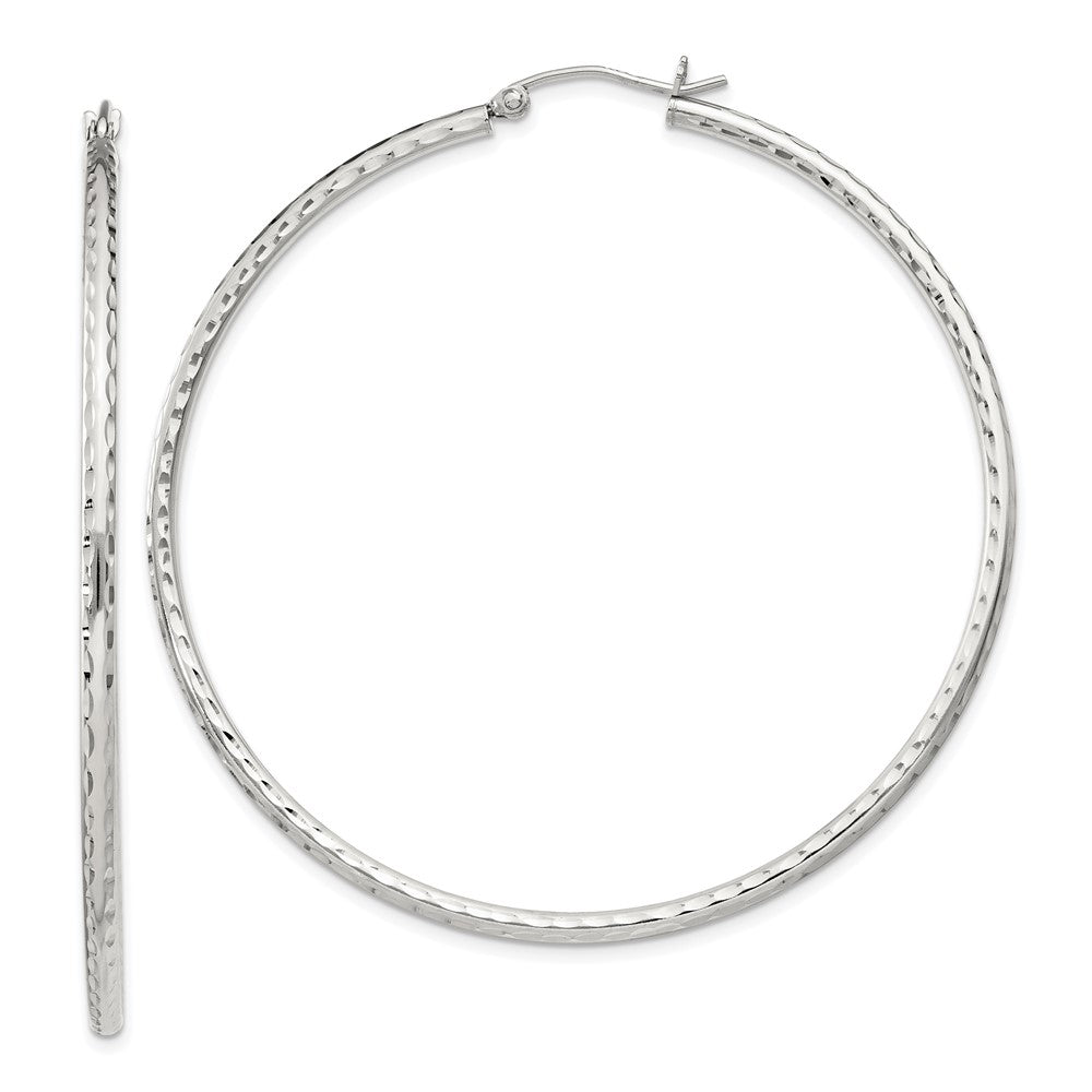 QE4467SP Sterling Silver 2mm Diamond Cut Hoop Earrings