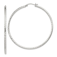 QE4467SP Sterling Silver 2mm Diamond Cut Hoop Earrings