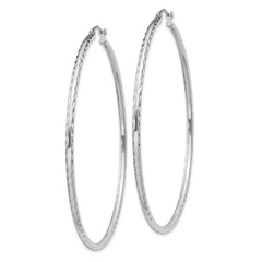 QE4468 Sterling Silver Rhodium-plated 2mm Diamond Cut Hoop Earrings