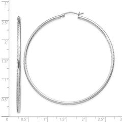 QE4468 Sterling Silver Rhodium-plated 2mm Diamond Cut Hoop Earrings