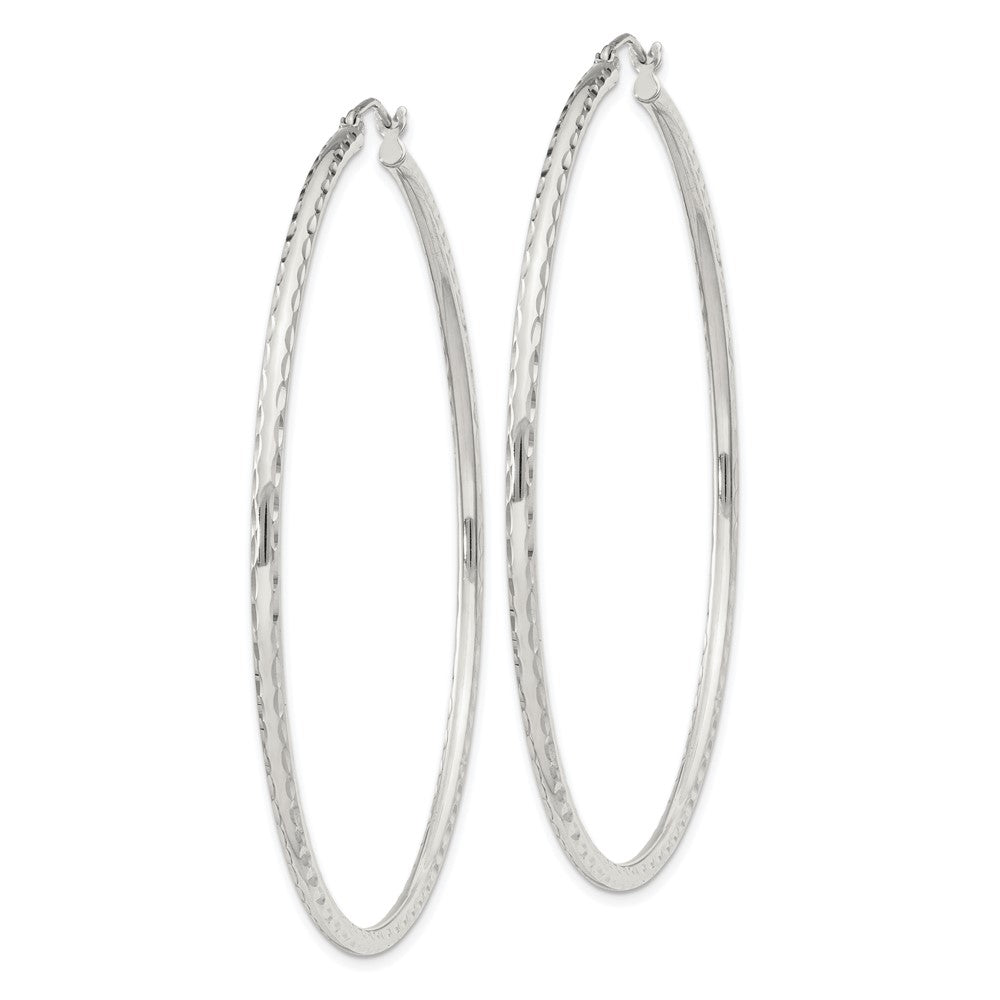 QE4468SP Sterling Silver 2mm Diamond Cut Hoop Earrings