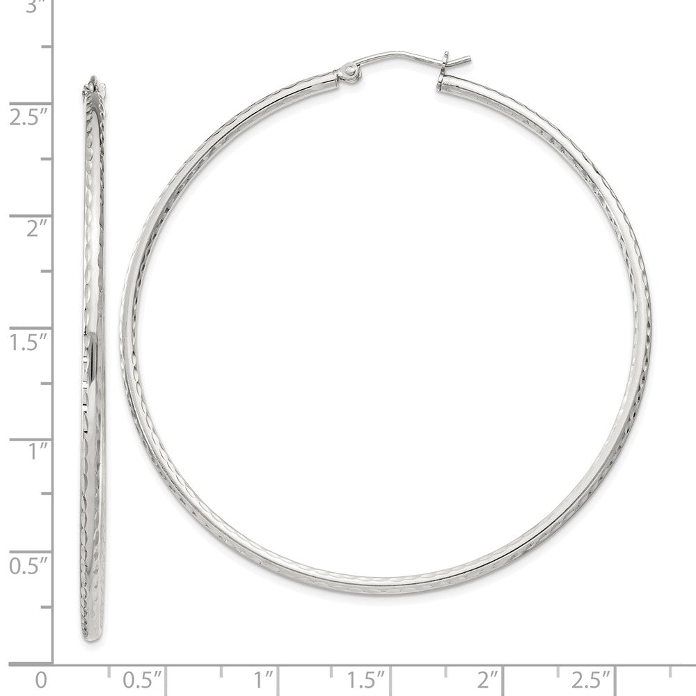 QE4468SP Sterling Silver 2mm Diamond Cut Hoop Earrings