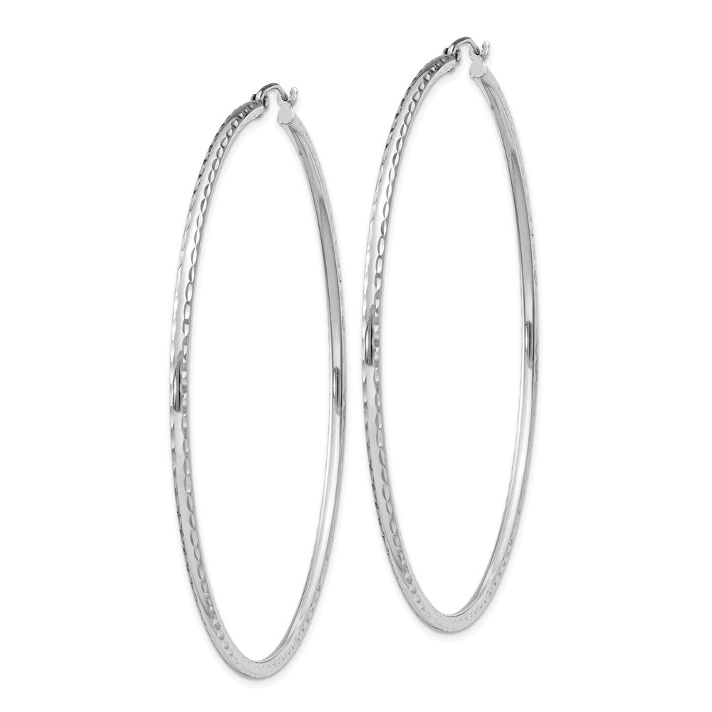 QE4469 Sterling Silver Rhodium-plated 2mm Diamond Cut Hoop Earrings