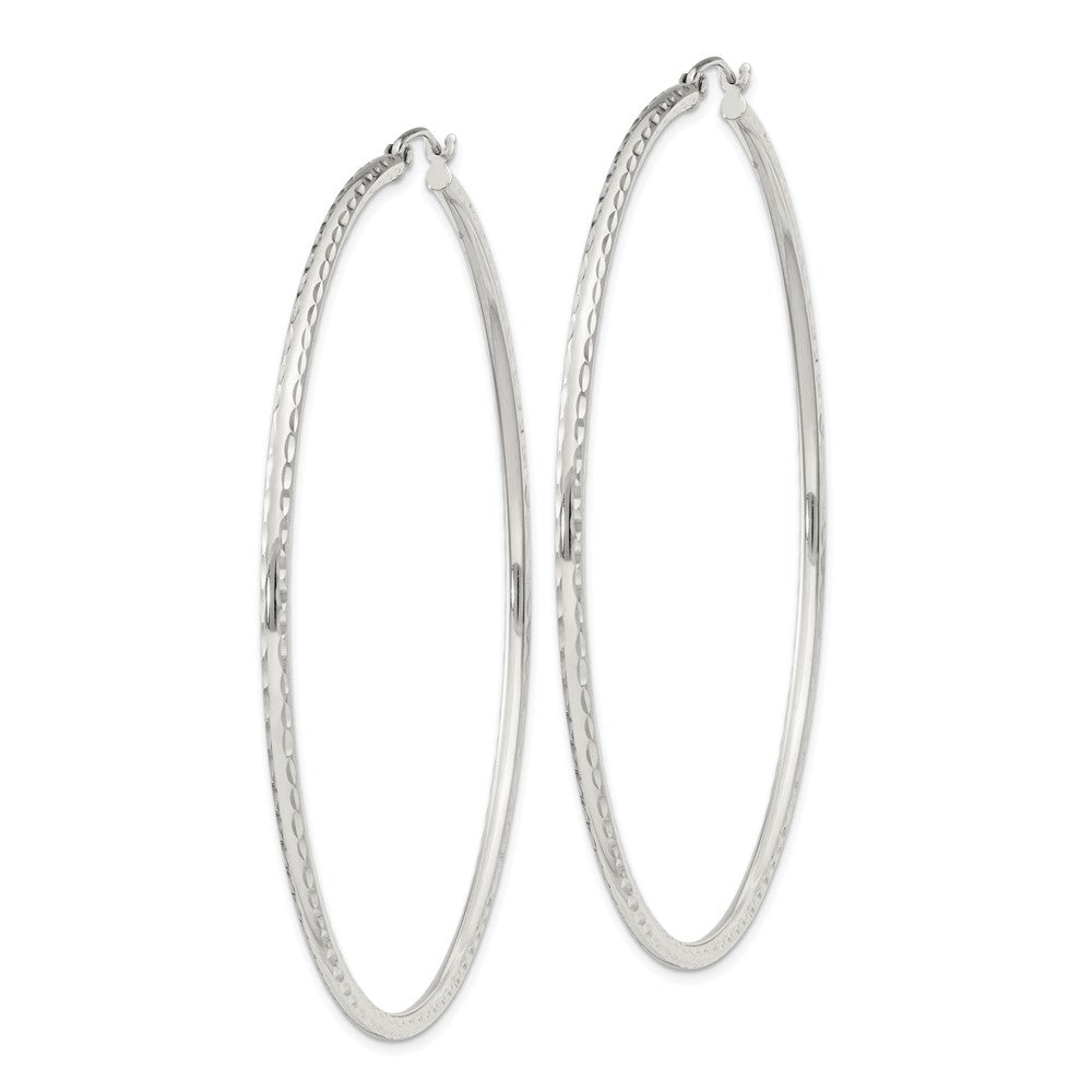 QE4469SP Sterling Silver 2mm Diamond Cut Hoop Earrings