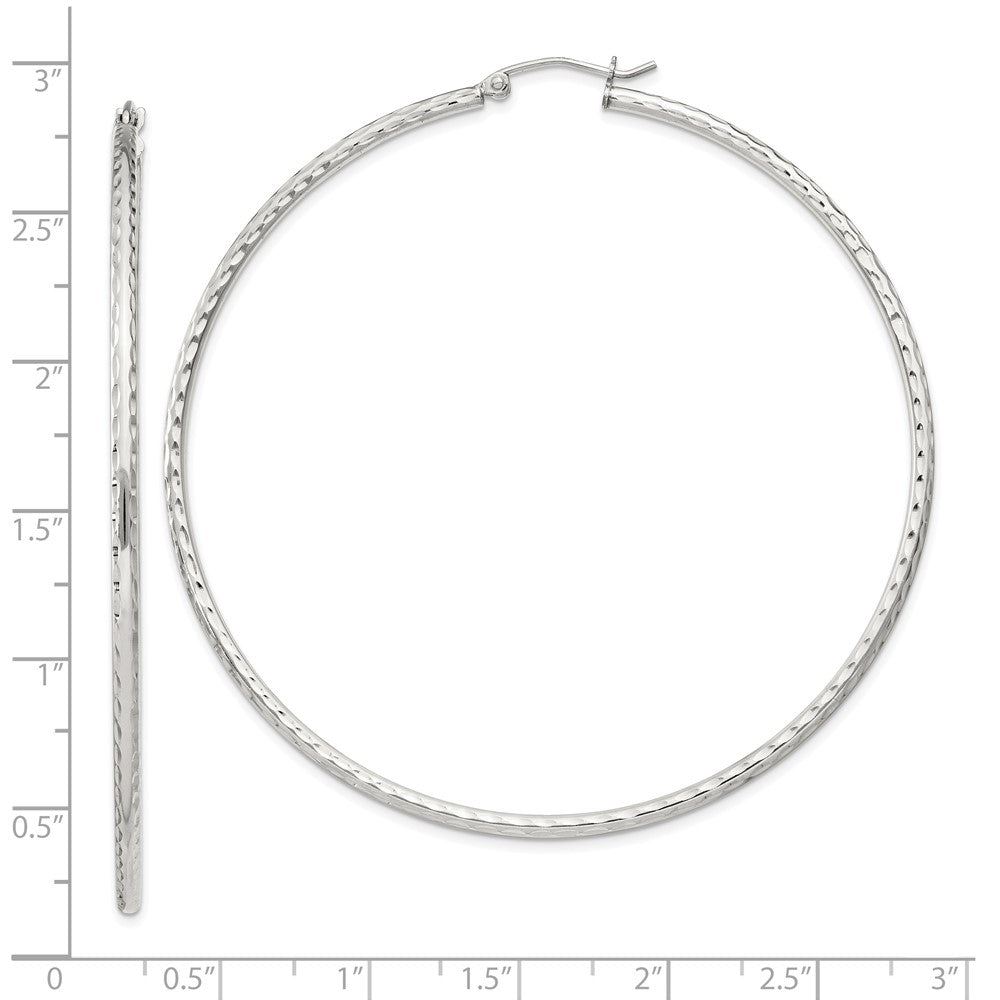 QE4469SP Sterling Silver 2mm Diamond Cut Hoop Earrings
