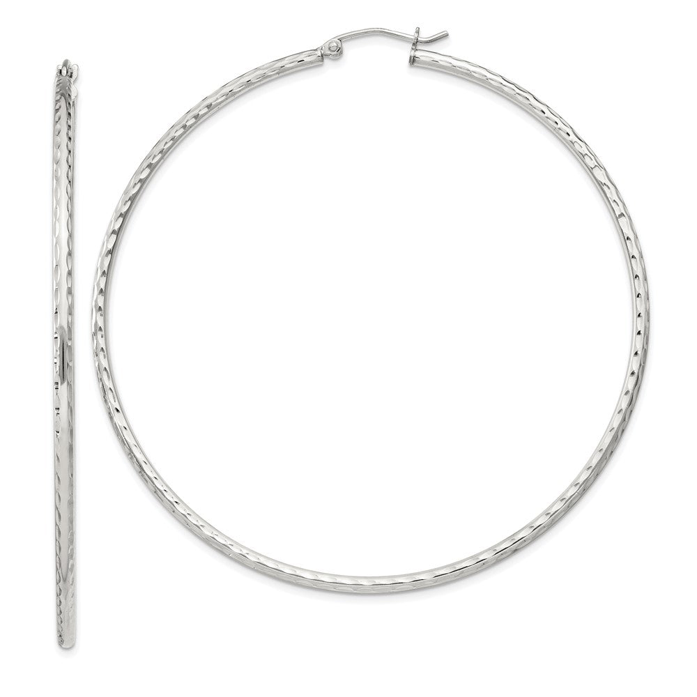 QE4469SP Sterling Silver 2mm Diamond Cut Hoop Earrings