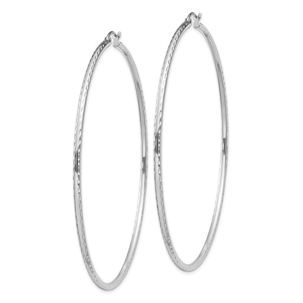 QE4470 Sterling Silver Rhodium-plated 2mm Diamond Cut Hoop Earrings