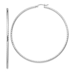 QE4470 Sterling Silver Rhodium-plated 2mm Diamond Cut Hoop Earrings