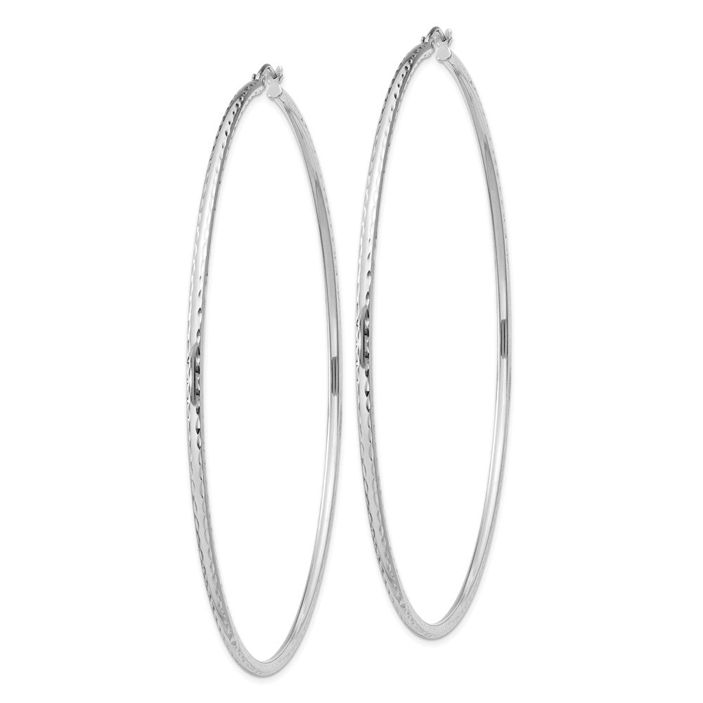 QE4471 Sterling Silver Rhodium-plated 2mm Diamond Cut Hoop Earrings