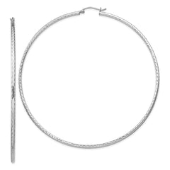 QE4471 Sterling Silver Rhodium-plated 2mm Diamond Cut Hoop Earrings