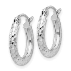 QE4472 Sterling Silver Rhodium-plated 2.5mm Diamond-cut Hoop Earrings