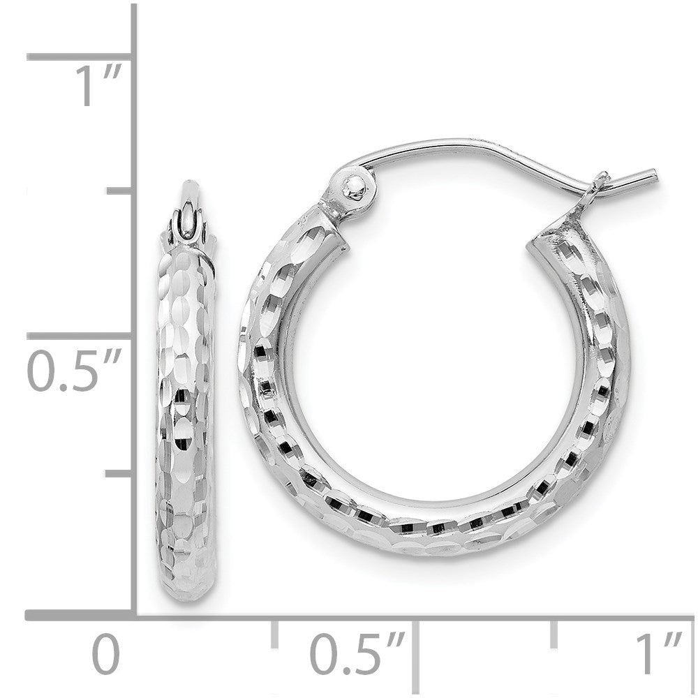 QE4473 Sterling Silver Rhodium-plated 2.5mm Diamond-cut Hoop Earrings