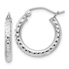 QE4473 Sterling Silver Rhodium-plated 2.5mm Diamond-cut Hoop Earrings