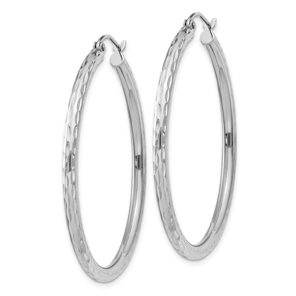 QE4475 Sterling Silver Rhodium-plated 2.5mm Diamond-cut Hoop Earrings