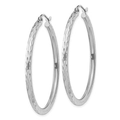QE4475 Sterling Silver Rhodium-plated 2.5mm Diamond-cut Hoop Earrings
