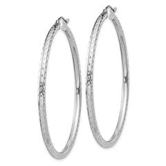 QE4476 Sterling Silver Rhodium-plated 2.5mm Diamond-cut Hoop Earrings