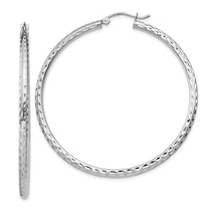 QE4476 Sterling Silver Rhodium-plated 2.5mm Diamond-cut Hoop Earrings
