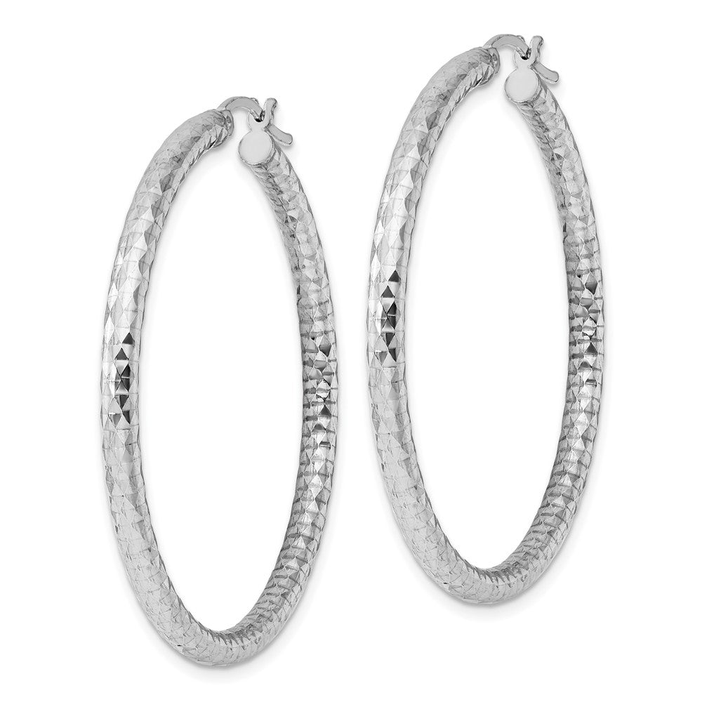 QE4481 Sterling Silver Rhodium-plated 3.00mm Diamond Cut Hoop Earrings