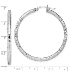 QE4481 Sterling Silver Rhodium-plated 3.00mm Diamond Cut Hoop Earrings