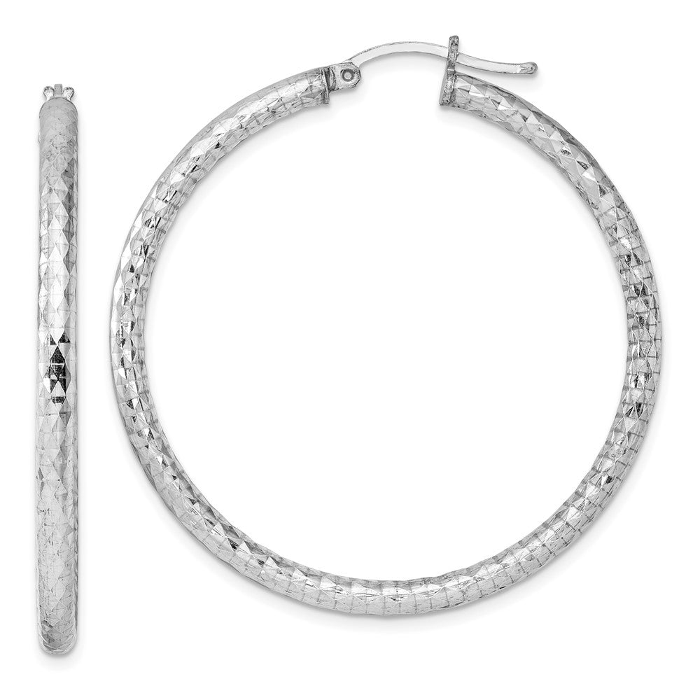 QE4481 Sterling Silver Rhodium-plated 3.00mm Diamond Cut Hoop Earrings