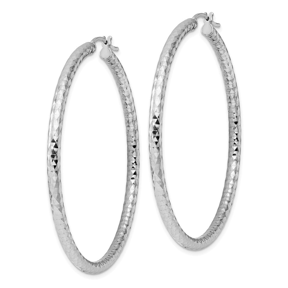 QE4482 Sterling Silver Rhodium-plated 3.00mm Diamond Cut Hoop Earrings