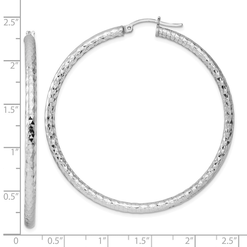 QE4482 Sterling Silver Rhodium-plated 3.00mm Diamond Cut Hoop Earrings