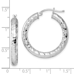 QE4486 Sterling Silver Rhodium-plated 4.00mm Diamond Cut Hoop Earrings