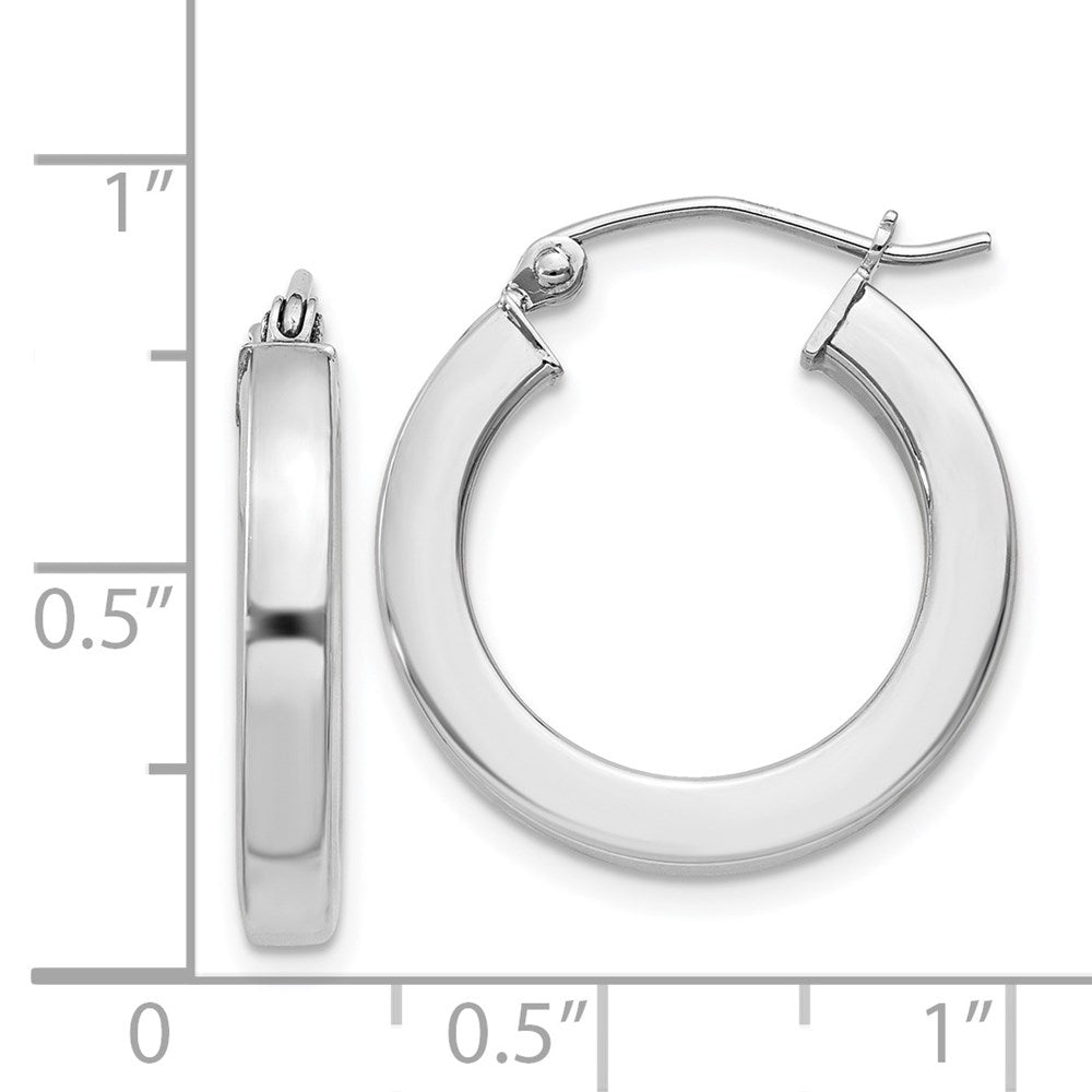QE4514 Sterling Silver Rhodium-plated 3x20mm Square Tube Hoop Earrings