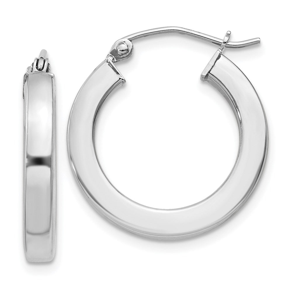 QE4514 Sterling Silver Rhodium-plated 3x20mm Square Tube Hoop Earrings