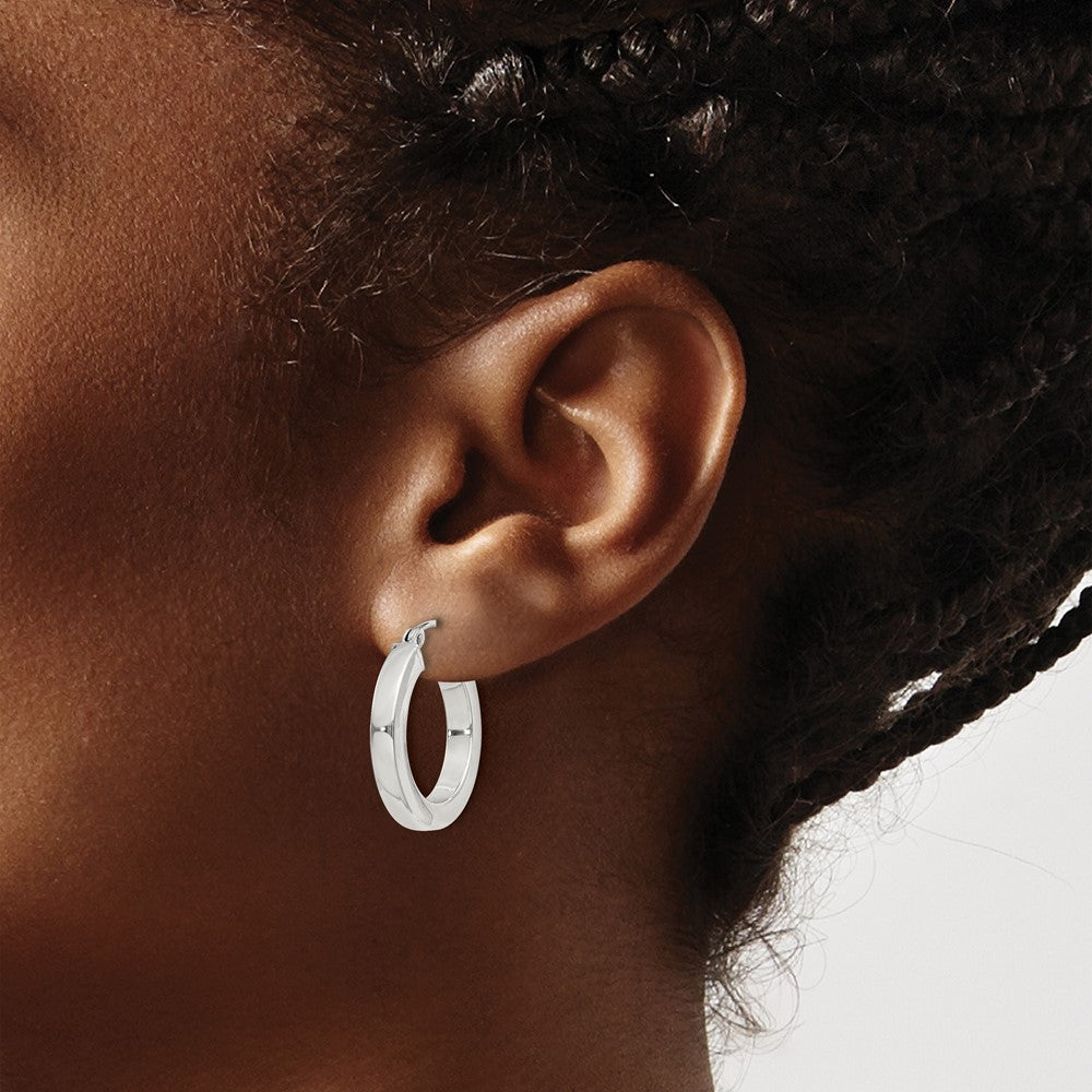 QE4514SP Sterling Silver 3x20mm Square Tube Hoop Earrings