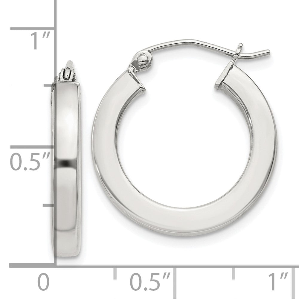 QE4514SP Sterling Silver 3x20mm Square Tube Hoop Earrings