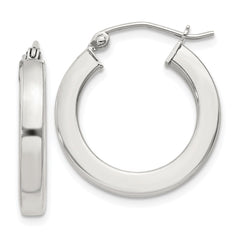 QE4514SP Sterling Silver 3x20mm Square Tube Hoop Earrings