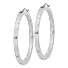 QE4515 Sterling Silver Rhodium-plated 3x45mm Square Tube Hoop Earrings