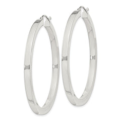 QE4515SP Sterling Silver 3x45mm Square Tube Hoop Earrings