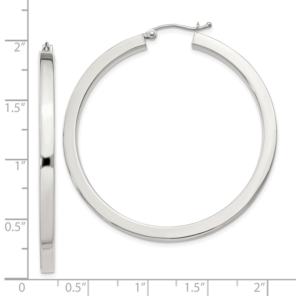 QE4515SP Sterling Silver 3x45mm Square Tube Hoop Earrings