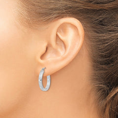 QE4520 Sterling Silver RH-plated Concave 3x1x20mm Rectangular Tube Hoop Earrings