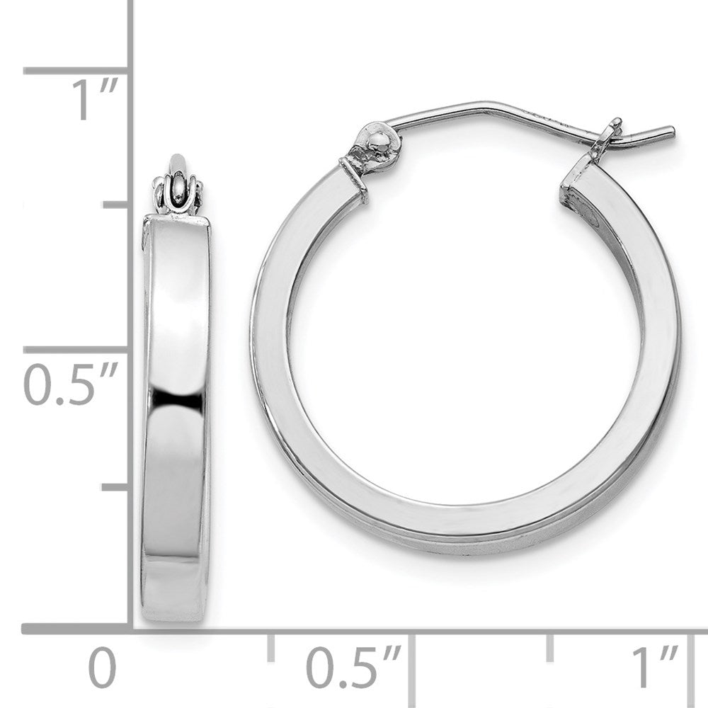 QE4520 Sterling Silver RH-plated Concave 3x1x20mm Rectangular Tube Hoop Earrings