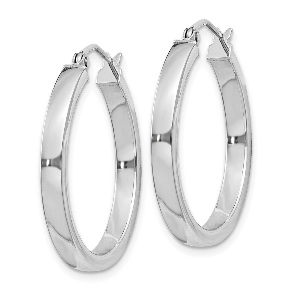 QE4521 Sterling Silver RH-plated Concave 3x1x25mm Rectangular Tube Hoop Earrings