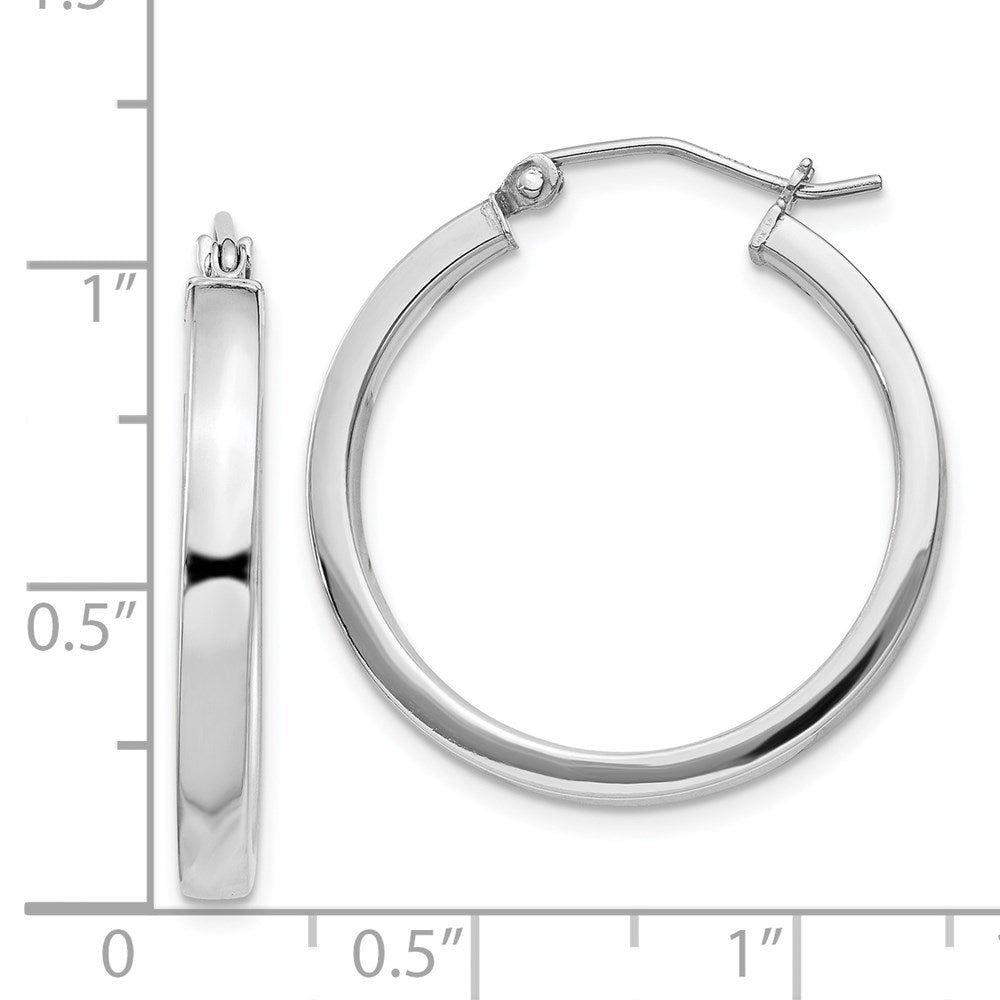 QE4521 Sterling Silver RH-plated Concave 3x1x25mm Rectangular Tube Hoop Earrings