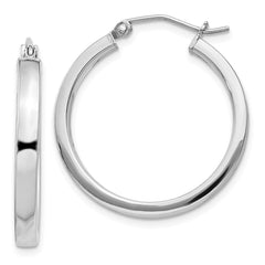 QE4521 Sterling Silver RH-plated Concave 3x1x25mm Rectangular Tube Hoop Earrings