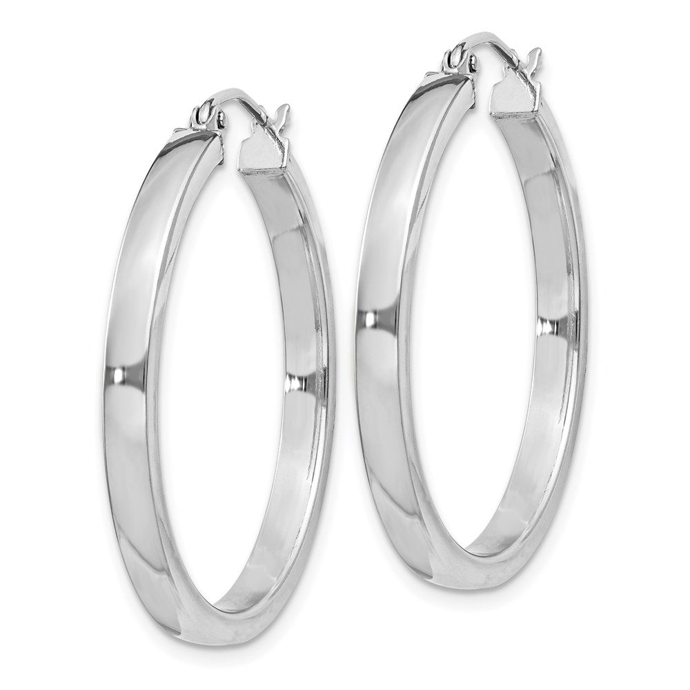 QE4522 Sterling Silver RH-plated Concave 3x1x30mm Rectangular Tube Hoop Earrings