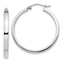 QE4522 Sterling Silver RH-plated Concave 3x1x30mm Rectangular Tube Hoop Earrings