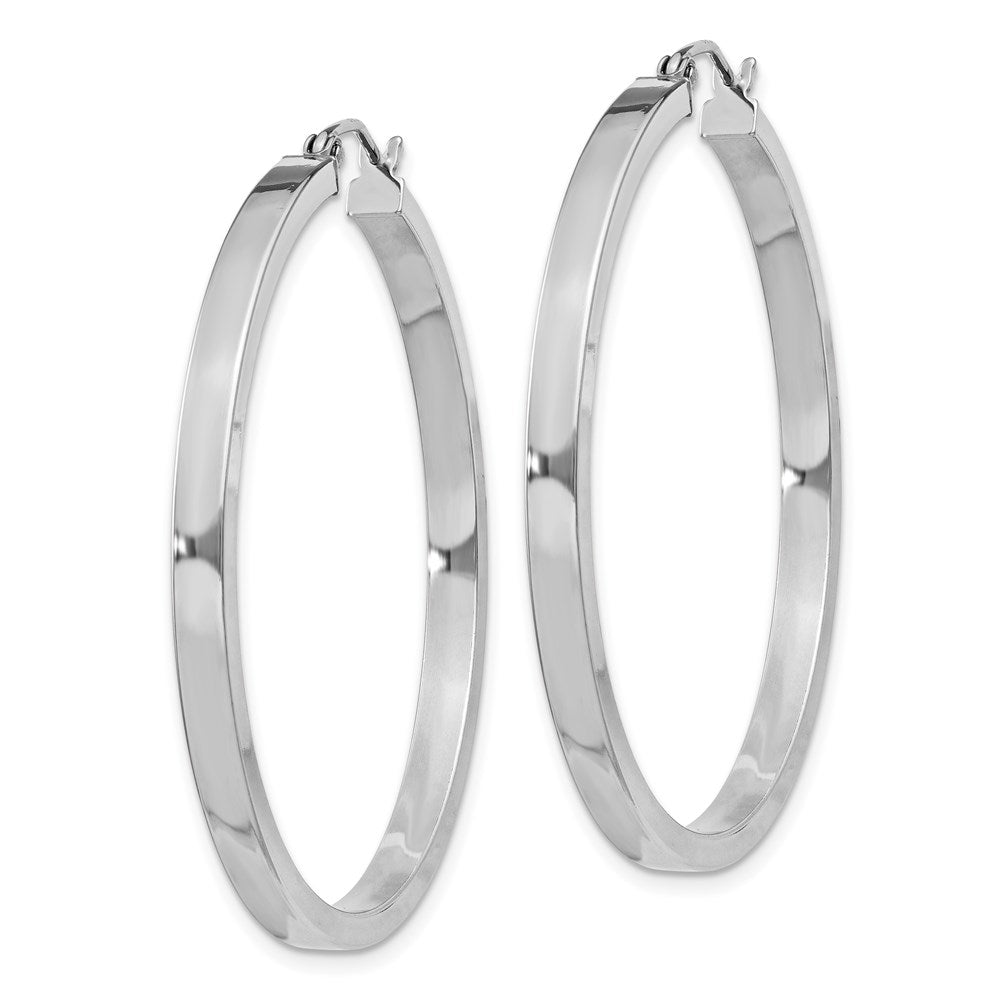 QE4524 Sterling Silver RH-plated Concave 3x1x40mm Rectangular Tube Hoop Earrings