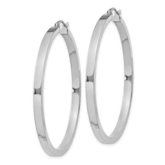 QE4525 Sterling Silver RH-plated Concave 3x1x45mm Rectangular Tube Hoop Earrings
