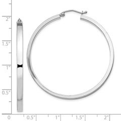 QE4525 Sterling Silver RH-plated Concave 3x1x45mm Rectangular Tube Hoop Earrings